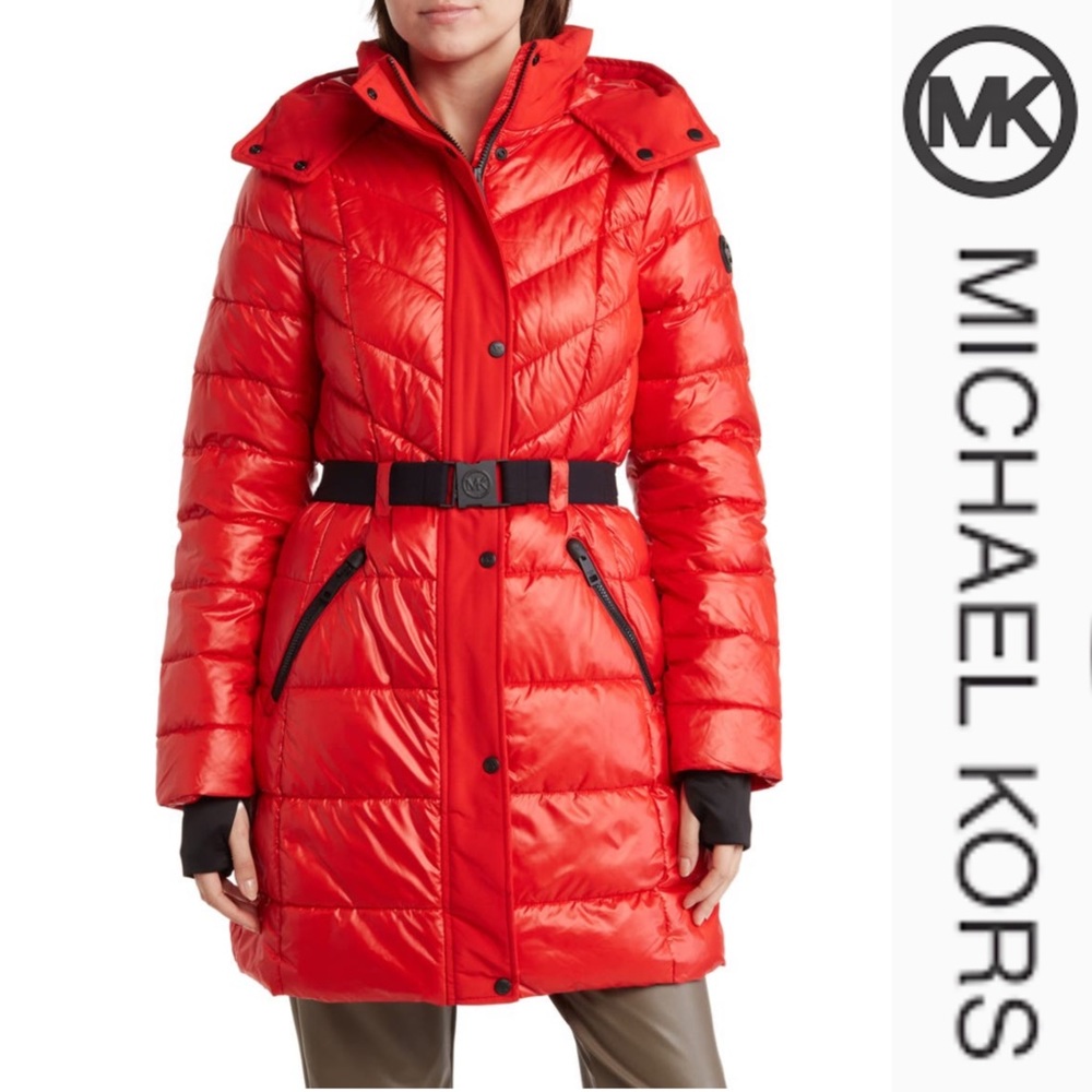 Michael Kors hooded Red Belted Puffer Jacket*NWT